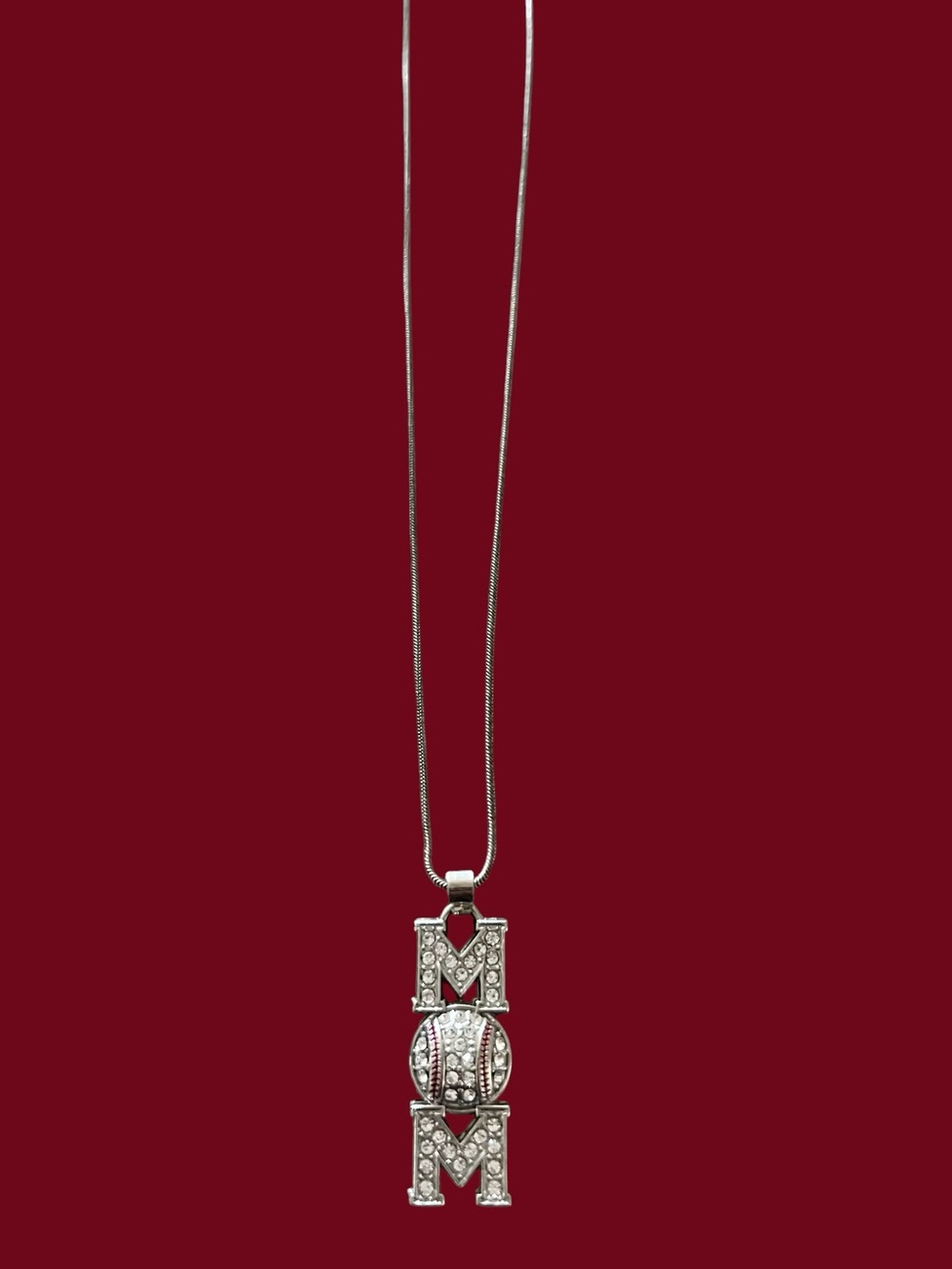 Silver-Tone Crystal accented Baseball MOM Necklace Pendant